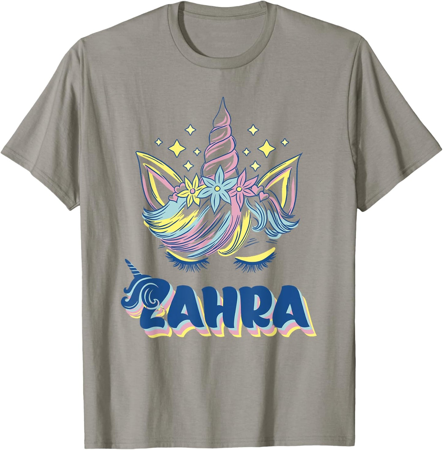 Zahra personalized custom name Rainbow Unicorn crown T-Shirt - T-Shirt | Sand