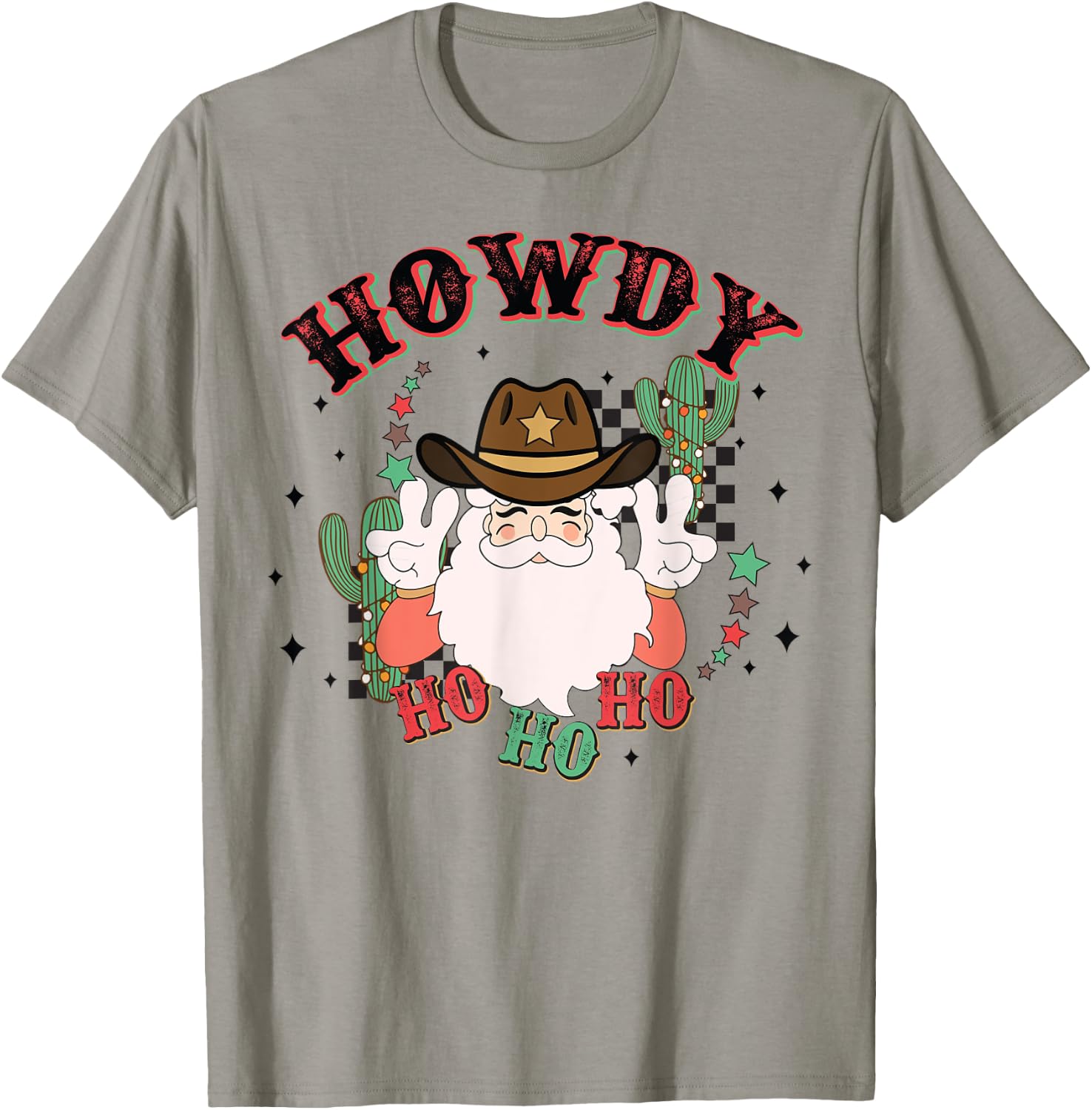 Vintage Howdy Ho Ho Ho Santa Cowboy Christmas Western T-Shirt - T-Shirt | Sand