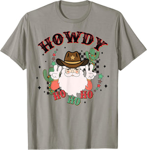 Vintage Howdy Ho Ho Ho Santa Cowboy Christmas Western T-Shirt - T-Shirt | Sand