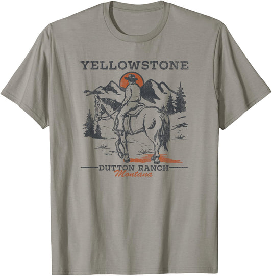 Yellowstone Dutton Ranch Cowboy Sunset T-Shirt - T-Shirt | Sand