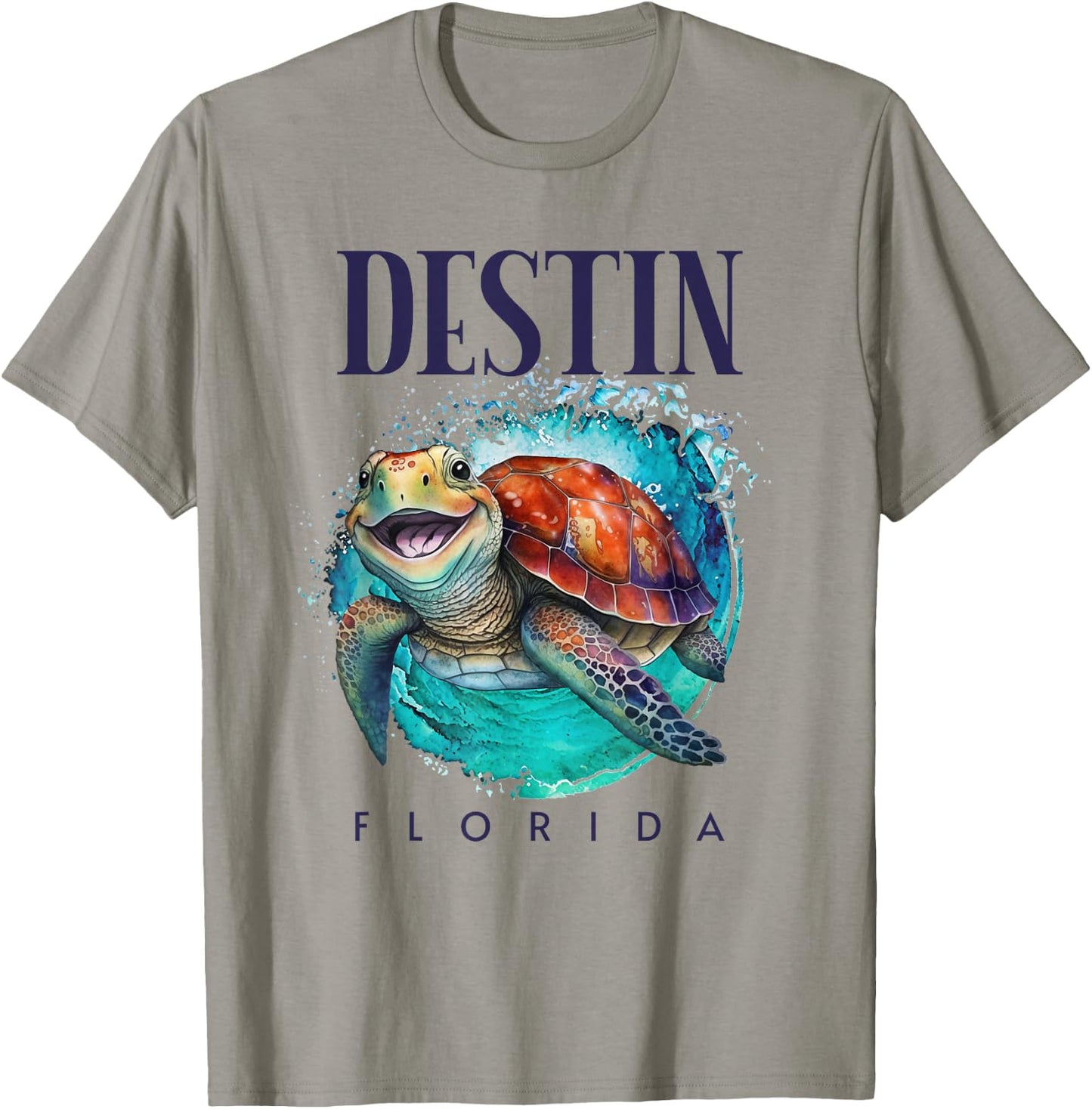 Destin Florida Watercolor Happy Sea Turtle T-Shirt - T-Shirt | Sand