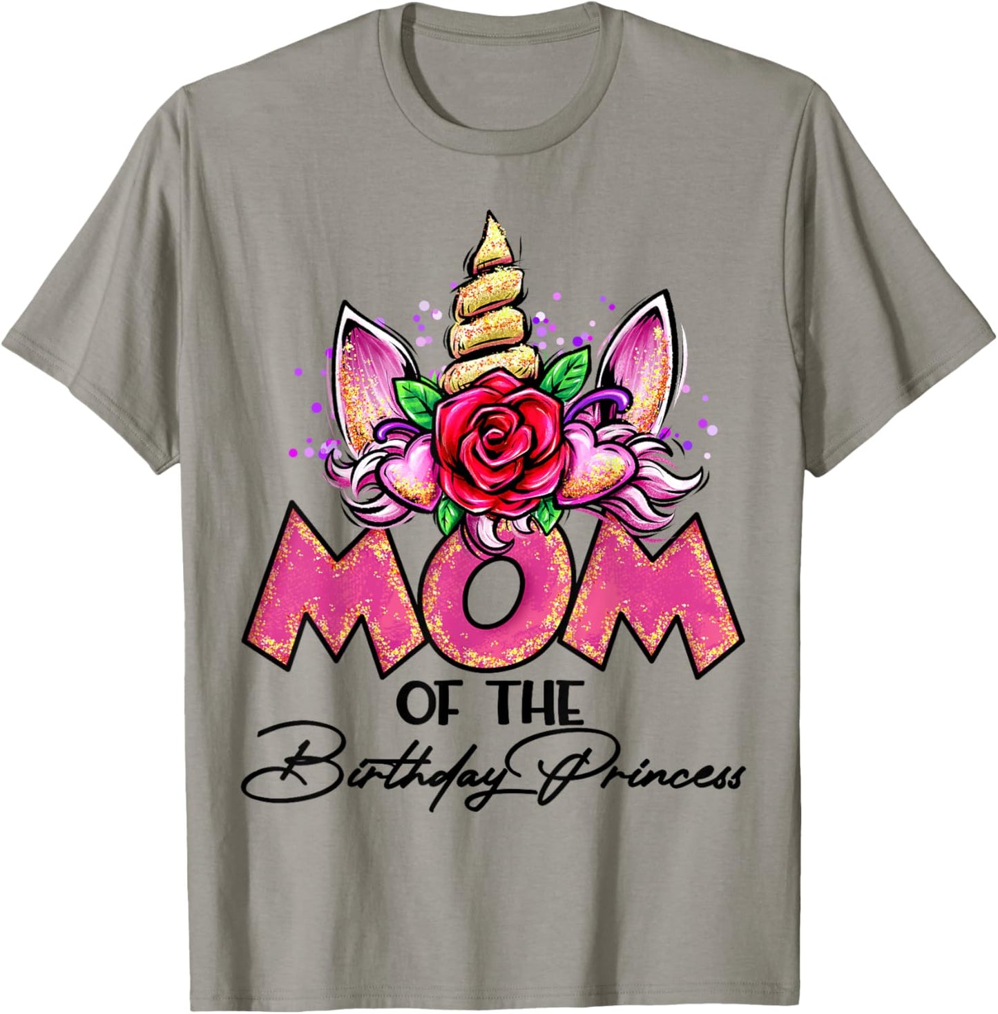 Mom of the Birthday Princess Unicorn Matching Family Mommy T-Shirt - T-Shirt | Sand
