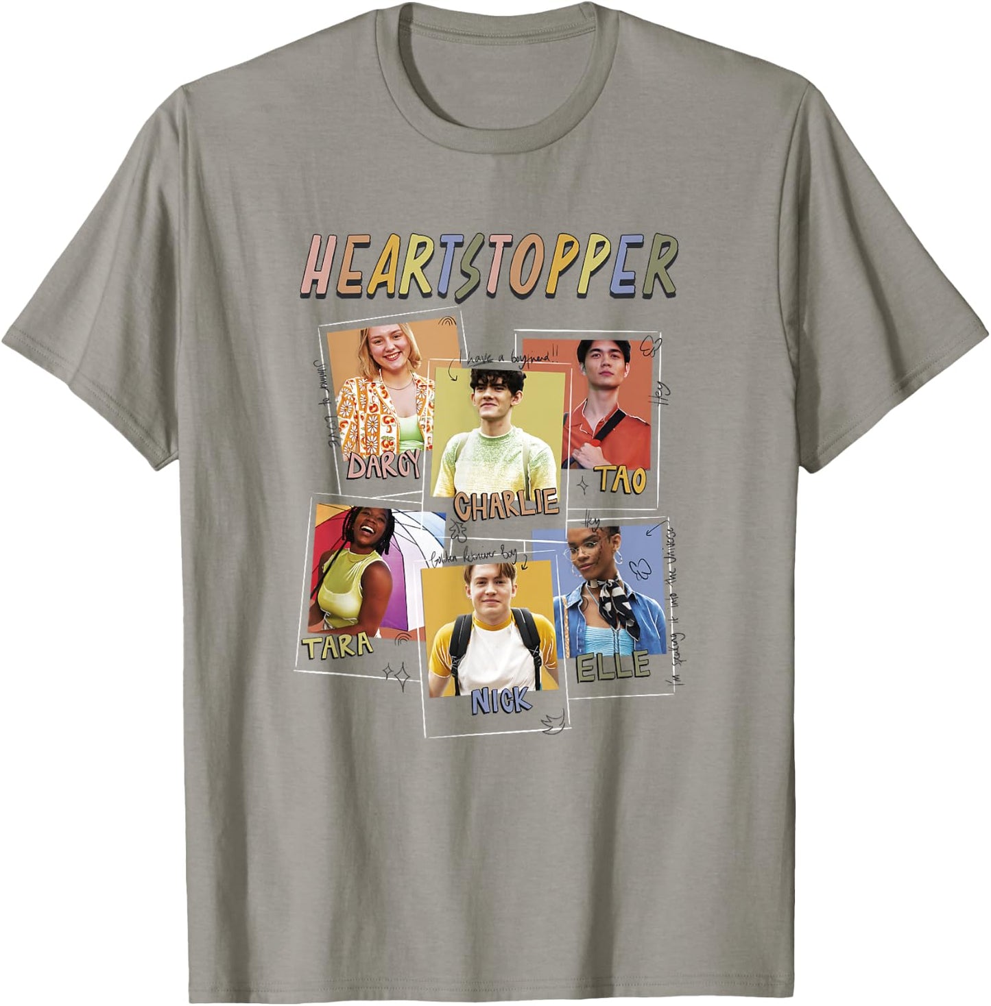 Heartstopper Doodle Polaroids Main Characters Group Shot T-Shirt - T-Shirt | Sand