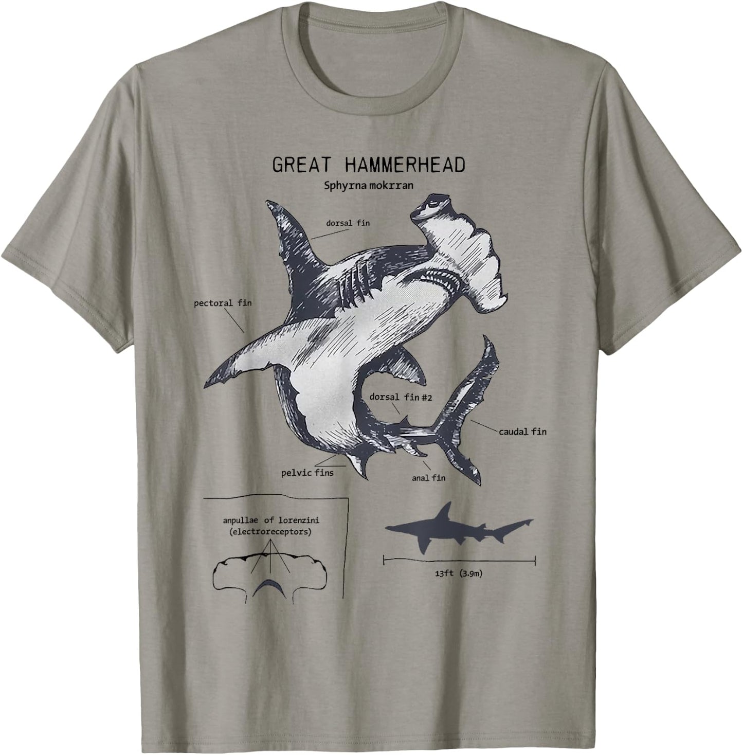 Great Hammerhead Anatomy Marine Biologist T-Shirt - T-Shirt | Sand