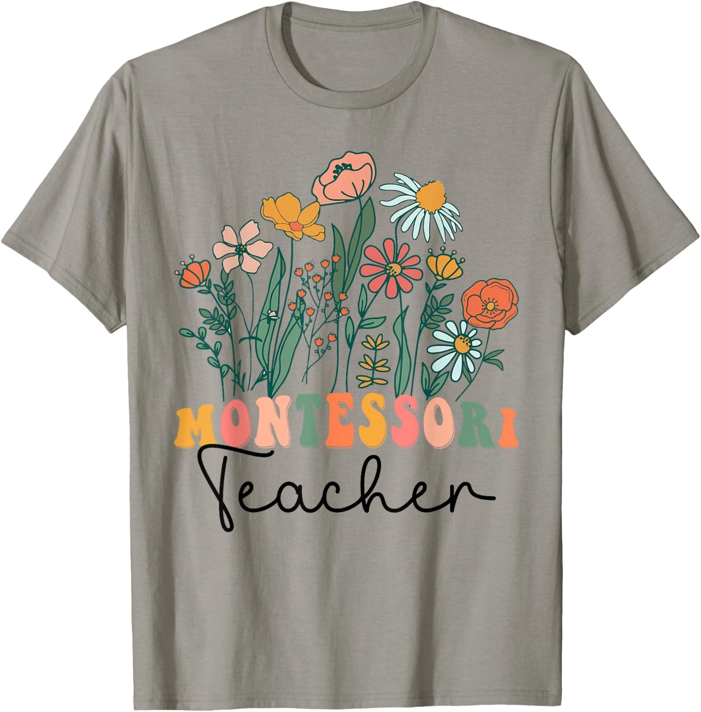 Groovy Wildflower Montessori Teacher Men Women T-Shirt - T-Shirt | Sand