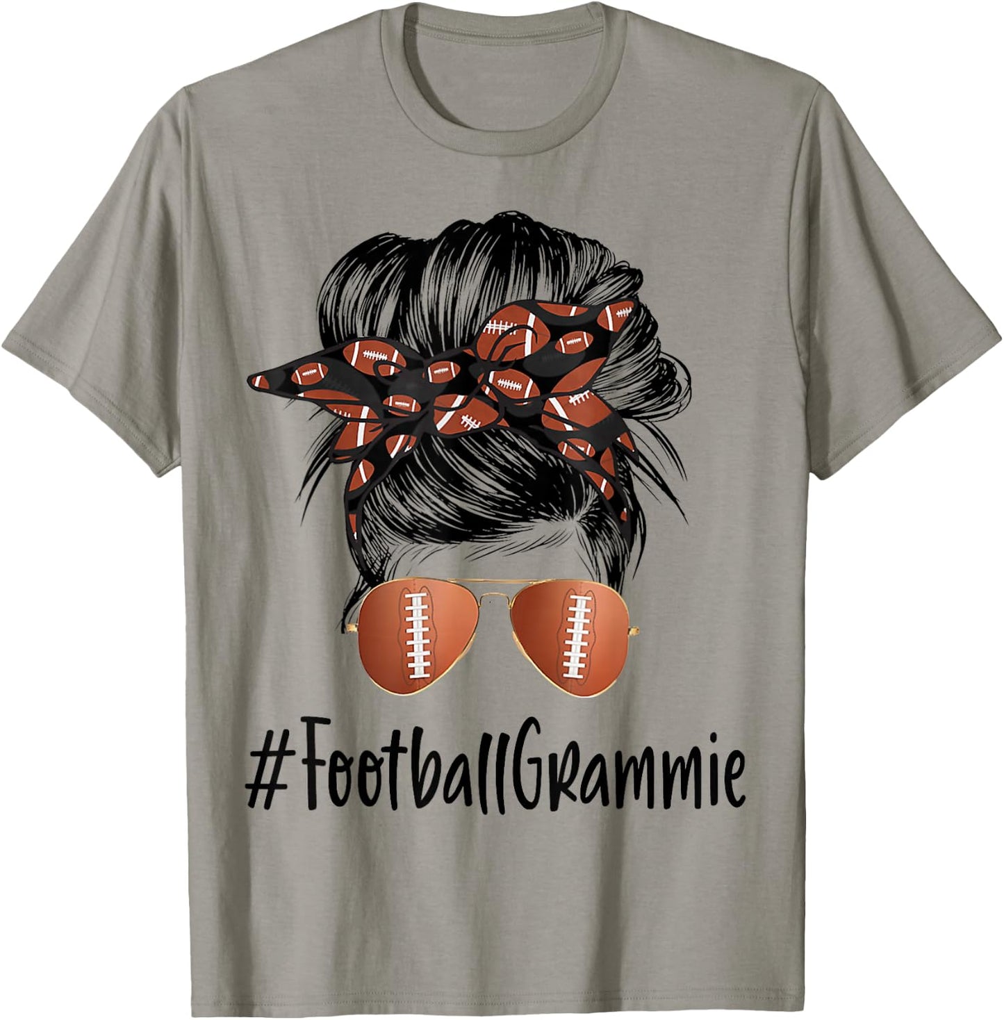 Football Grammie Life Messy Bun Football Player Mother's Day T-Shirt - T-Shirt | Sand