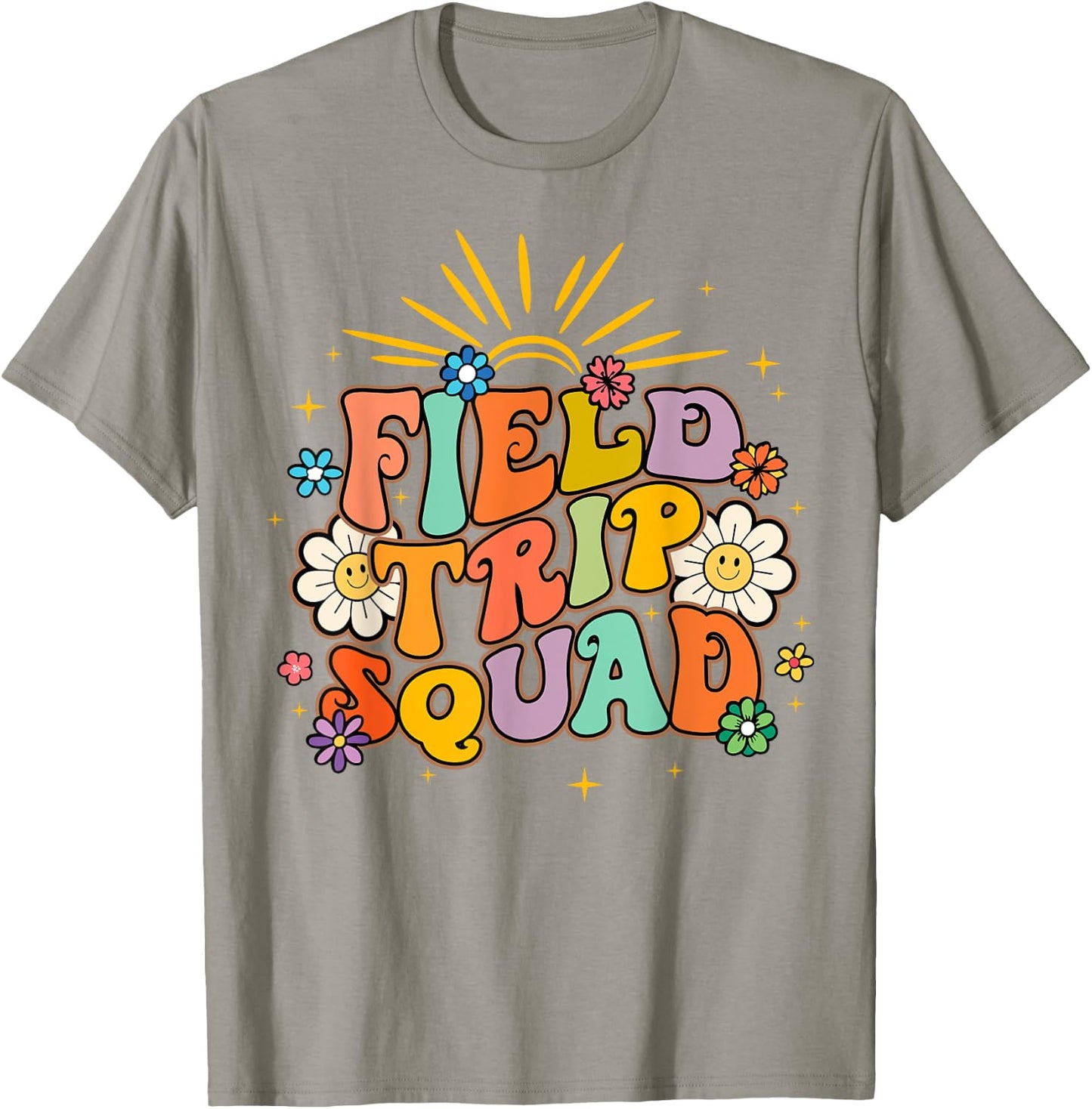Hippie smile Face Field Trip Squad Groovy Field Day 2025 T-Shirt - T-Shirt | Sand