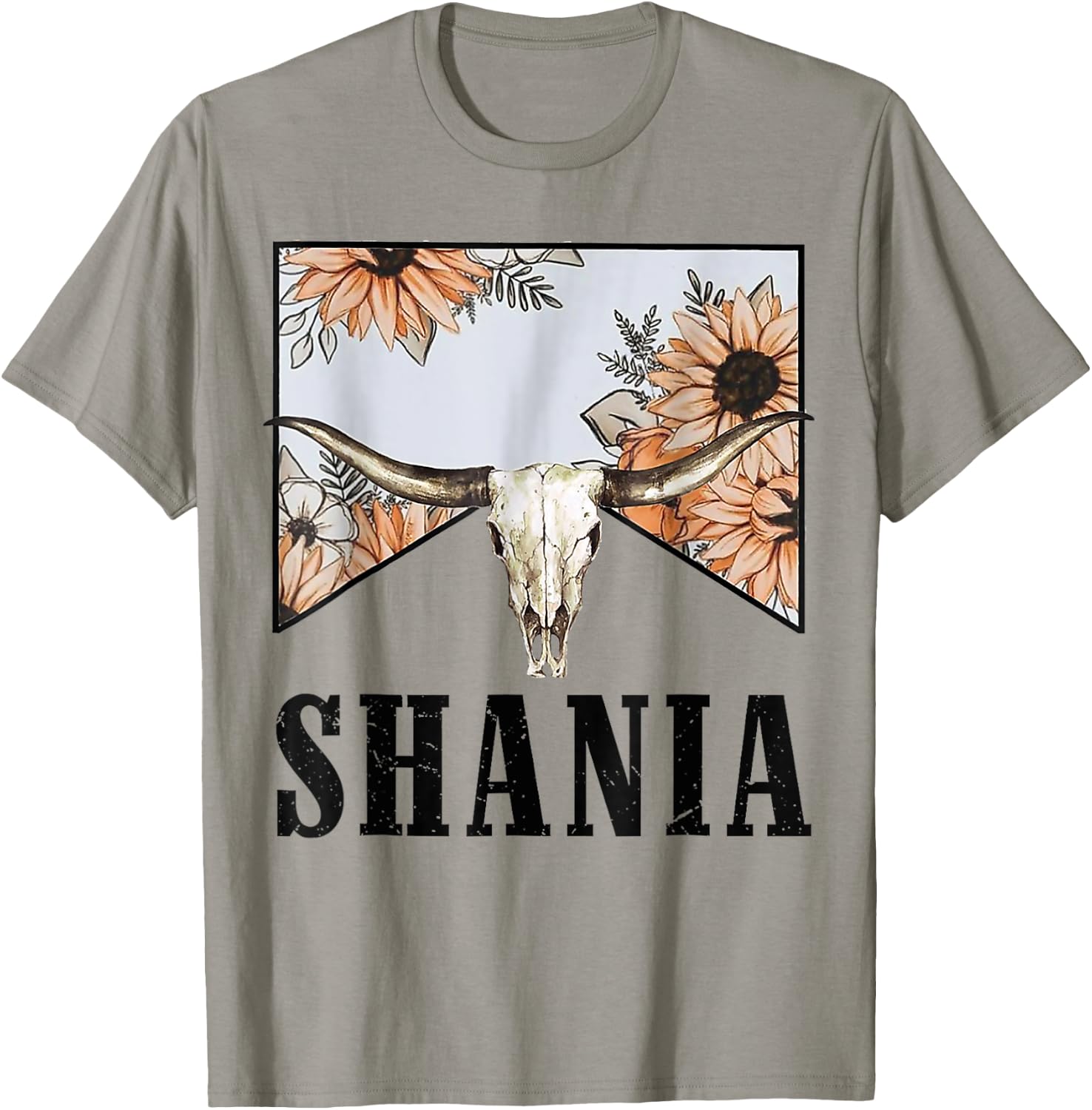 Shania Bull Skull Western Country Shania Cowgirl Howdy T-Shirt - T-Shirt | Sand