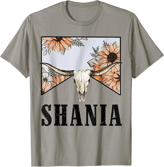 Shania Bull Skull Western Country Shania Cowgirl Howdy T-Shirt - T-Shirt | Sand