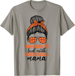 Somebody's Loud Mouth Basketball Mama Messy Bun Mom Funny T-Shirt - T-Shirt | Sand