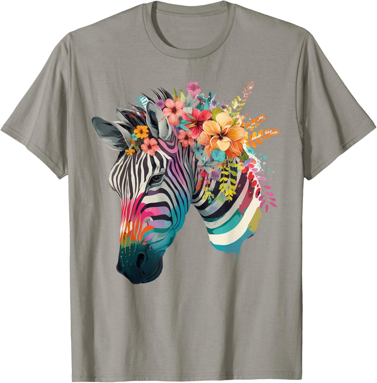 Cute Flower Zebra on summer Floral Zebra T-Shirt - T-Shirt | Sand