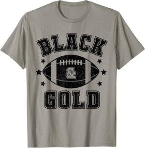 On Gameday Football We Wear Black And Gold School Spirit T-Shirt - T-Shirt | Sand