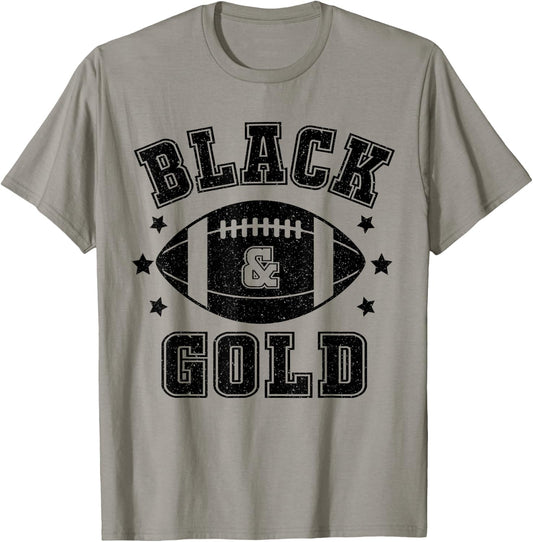 On Gameday Football We Wear Black And Gold School Spirit T-Shirt - T-Shirt | Sand