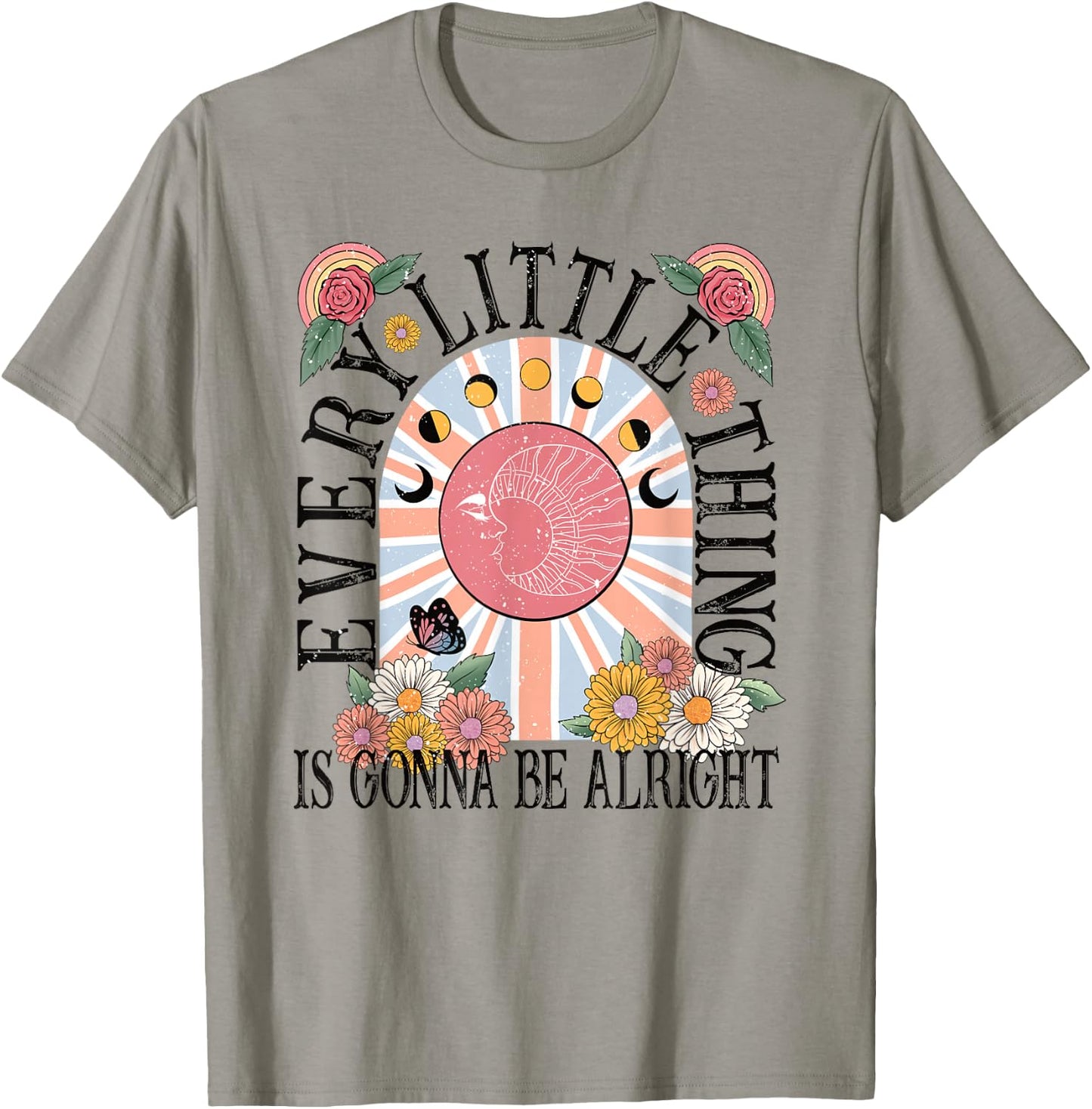 Every Little Thing Is Gonna Be Alright Flowers Moon Rose T-Shirt - T-Shirt | Sand