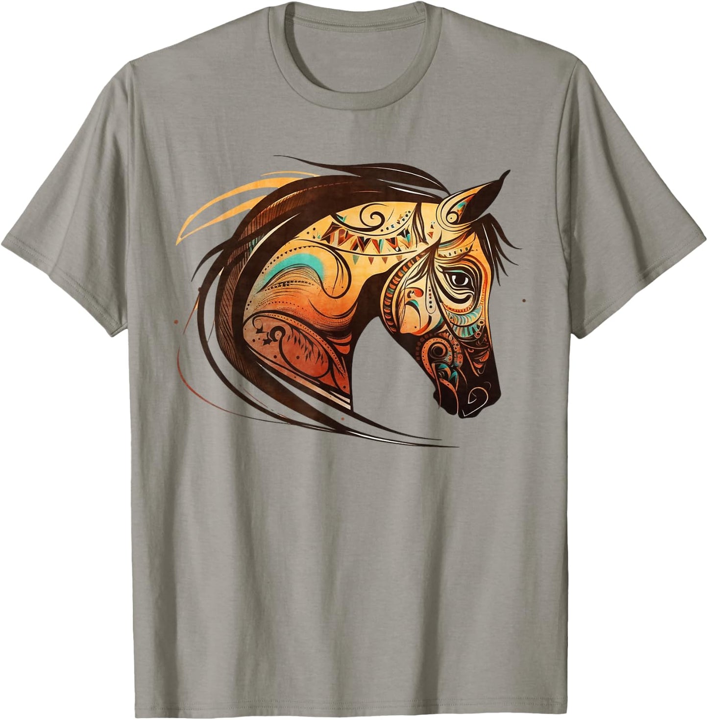 Horse Tribal Abstract Art Native American Geometric Horses T-Shirt - T-Shirt | Sand