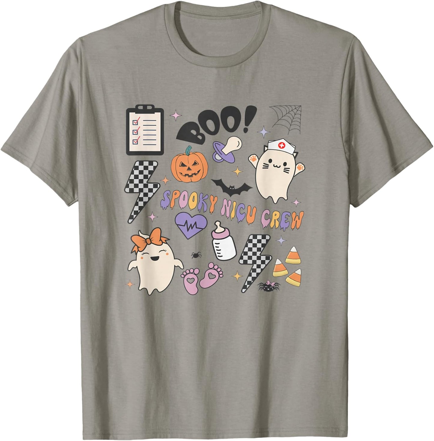 Retro Spooky NICU Nurse Halloween Cute Pumpkin Ghost Women T-Shirt - T-Shirt | Sand