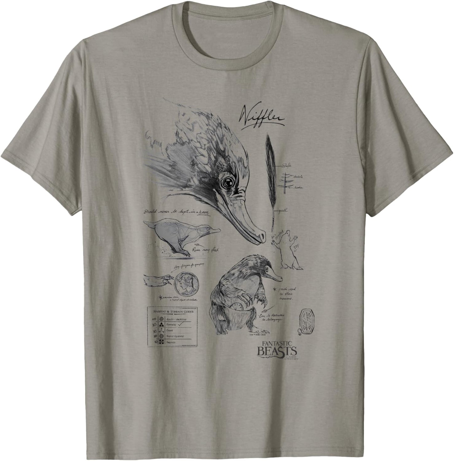 Fantastic Beasts Niffler Textbook Poster T-Shirt - T-Shirt | Sand