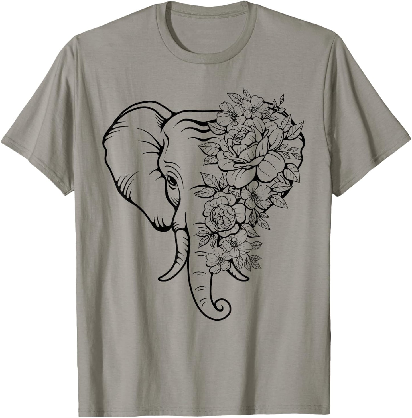 Elephant with Flowers Women Elephants Animal Lovers T-Shirt - T-Shirt | Sand