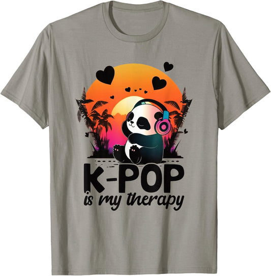K pop Is My Therapy Kpop Panda Merch K-pop Merchandise T-Shirt - T-Shirt | Sand