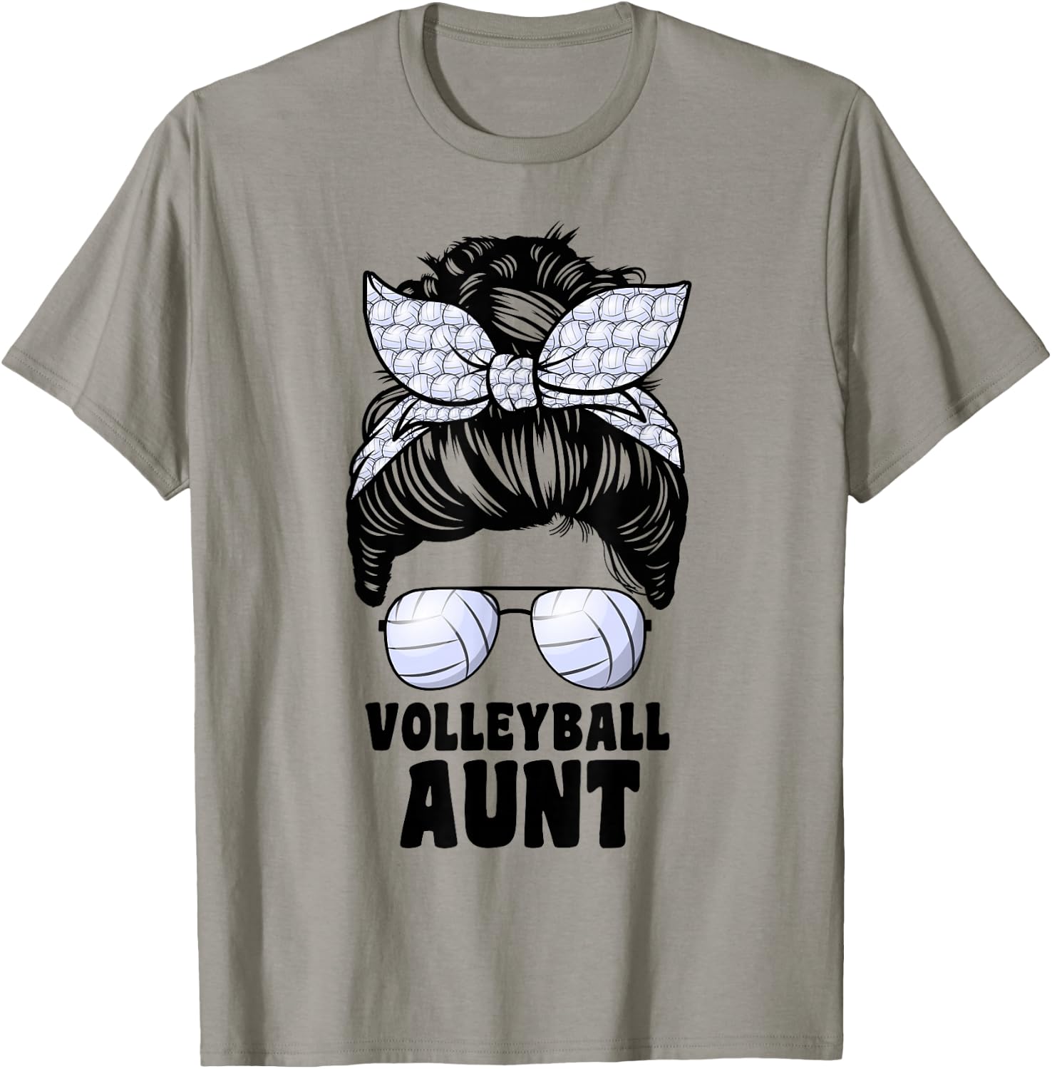 Proud Volleyball Aunt Messy Bun Volleyball Auntie T-Shirt - T-Shirt | Sand
