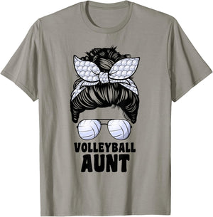 Proud Volleyball Aunt Messy Bun Volleyball Auntie T-Shirt - T-Shirt | Sand
