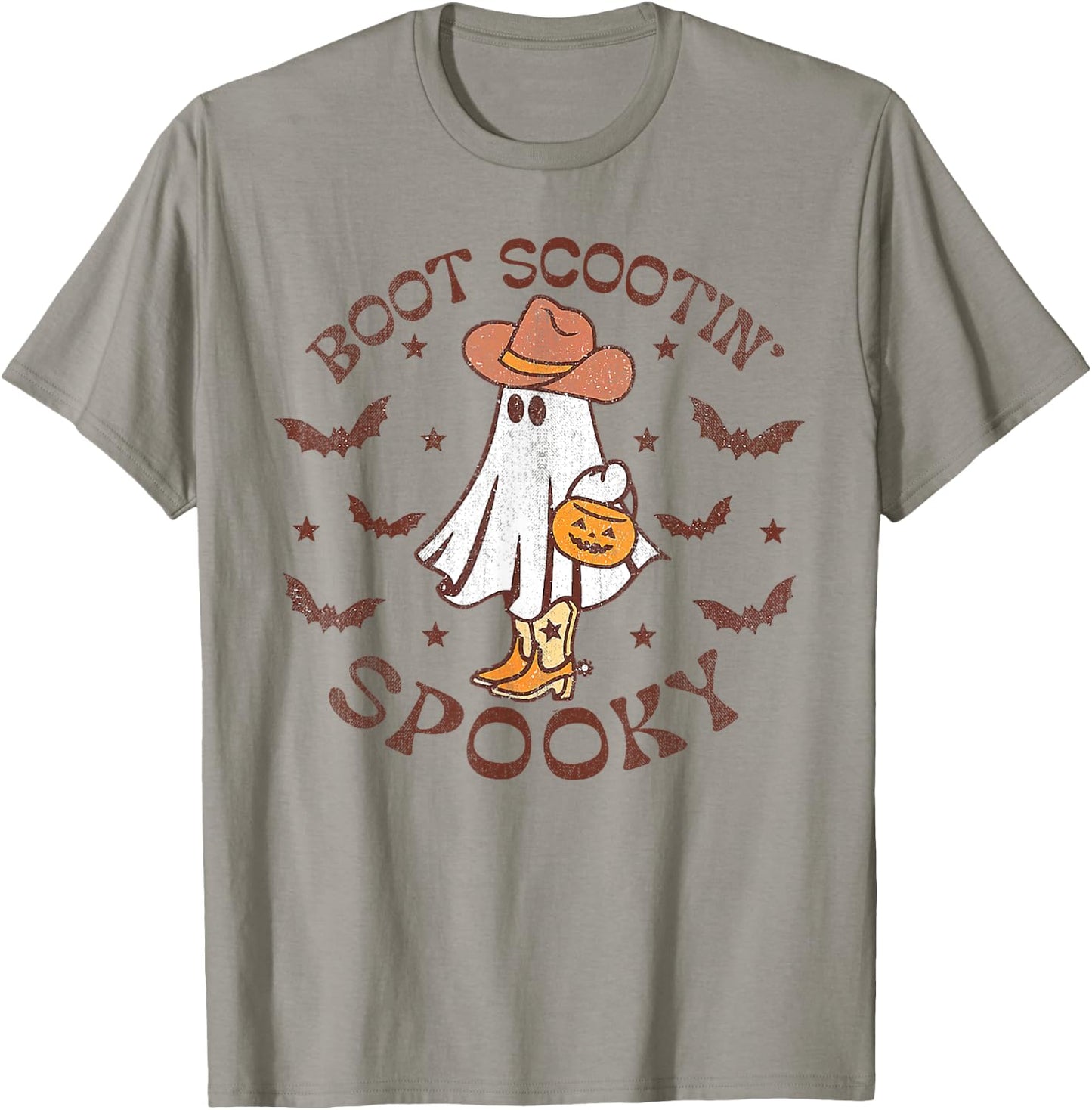 Boot Scootin Spooky Cute Ghost Western Halloween T-Shirt - T-Shirt | Sand