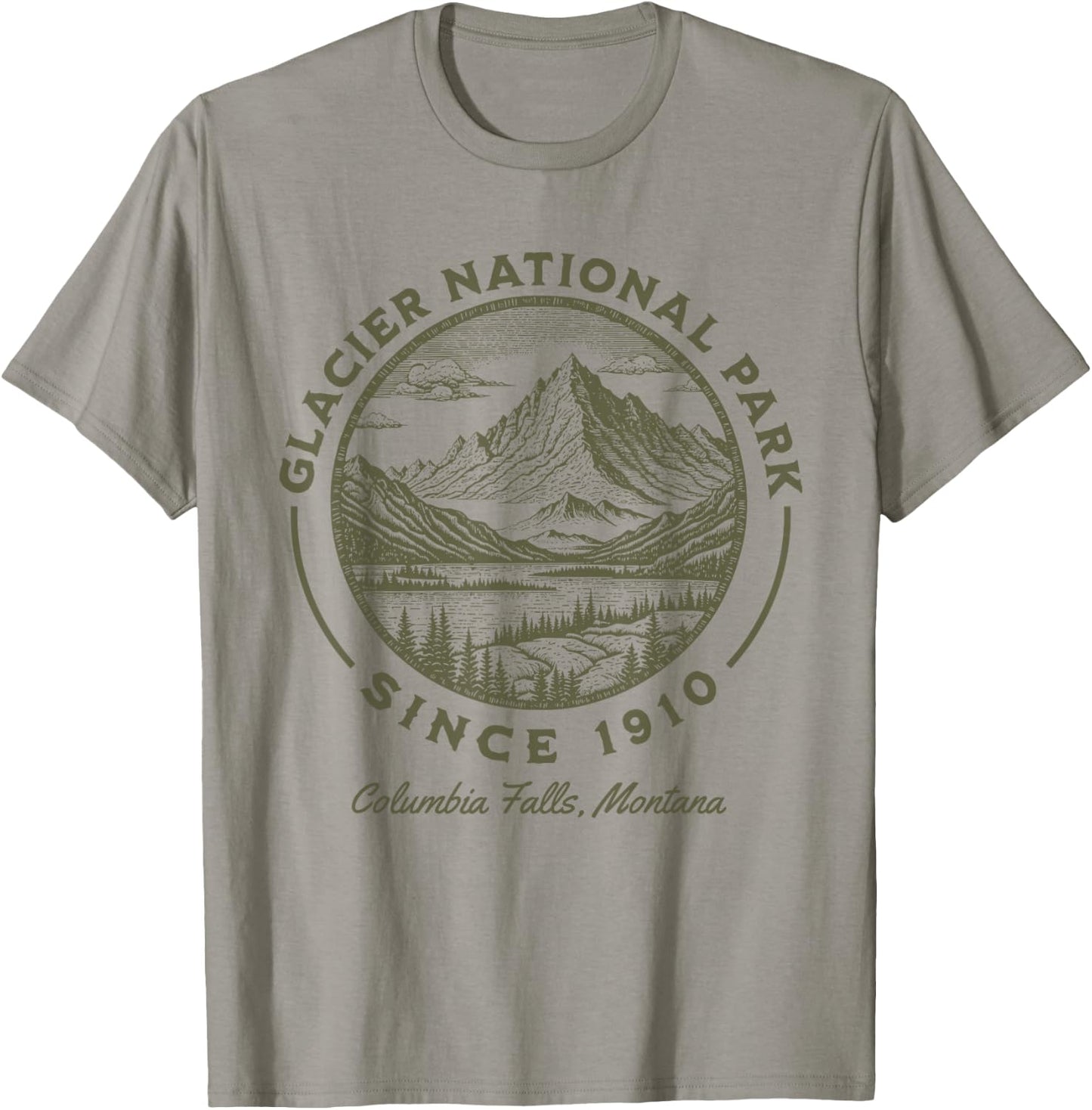 Glacier National Park Since 1910 Rustic Logo Columbia Falls T-Shirt - T-Shirt | Sand