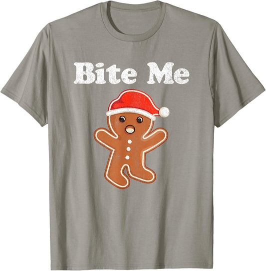 Funny Gingerbread Man Bite Me Christmas Cookie Costume T-Shirt - T-Shirt | Sand