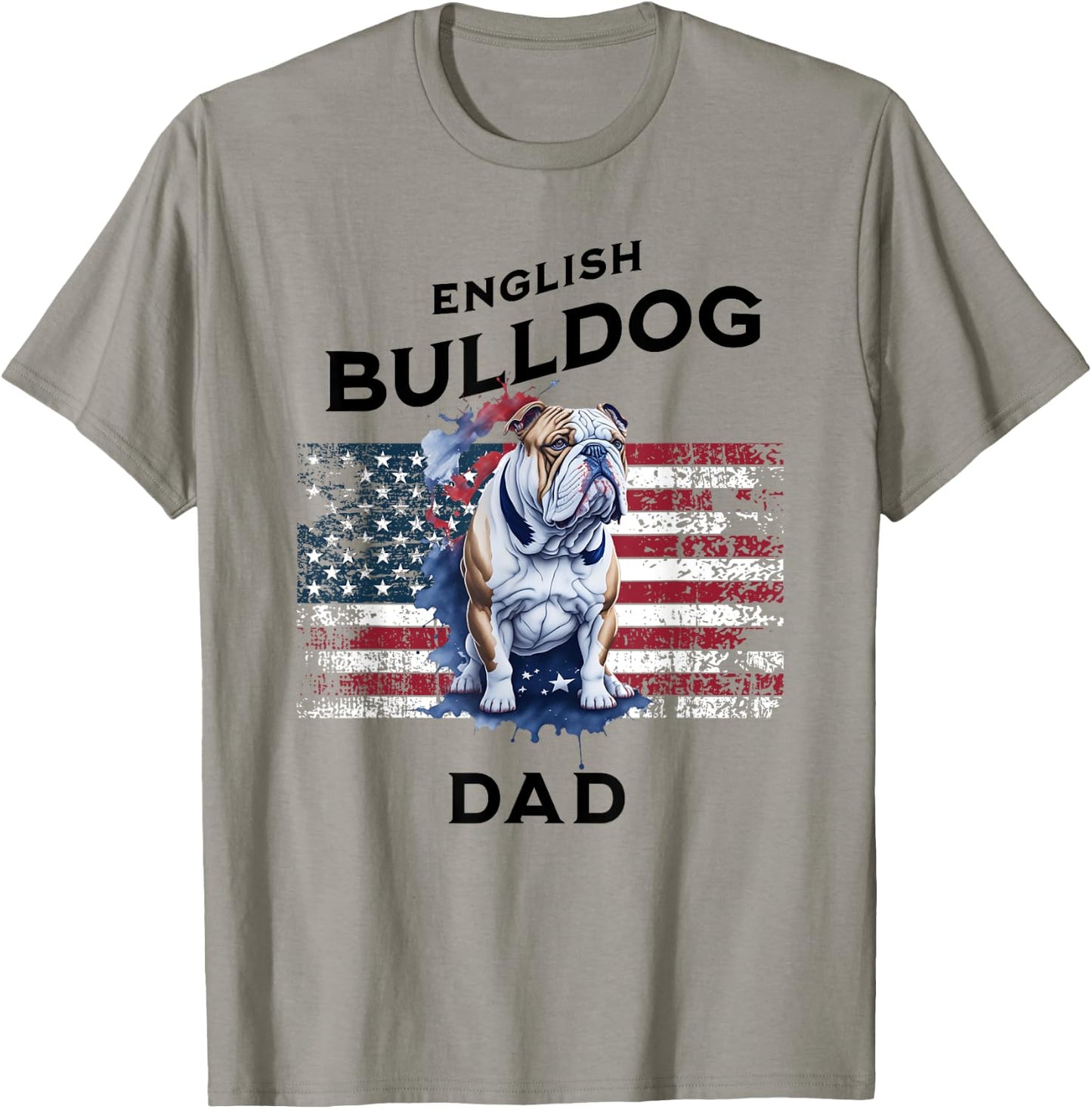 Patriotic English Bulldog Dad Print T-Shirt - T-Shirt | Sand