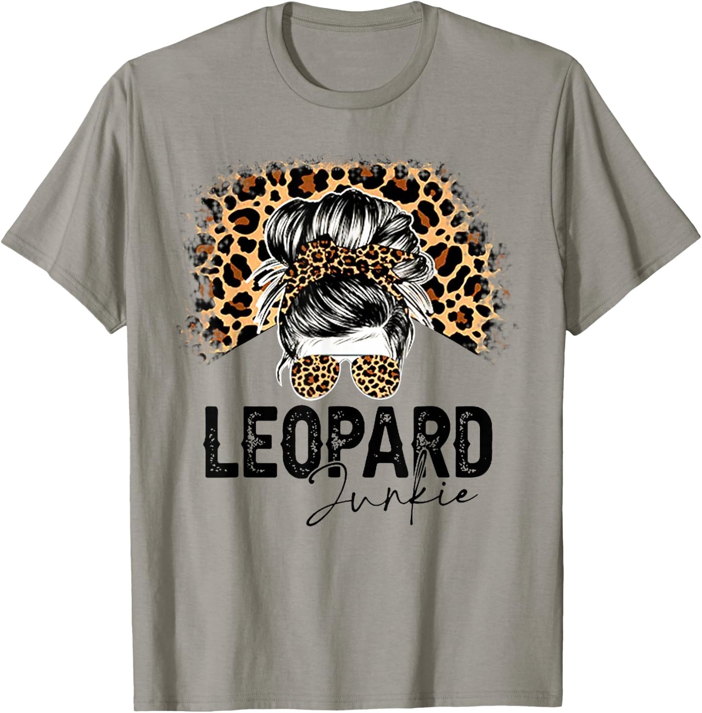 Messy Bun Leopard Junkie Sunglasses Hello Summer Mothers Day T-Shirt - T-Shirt | Sand