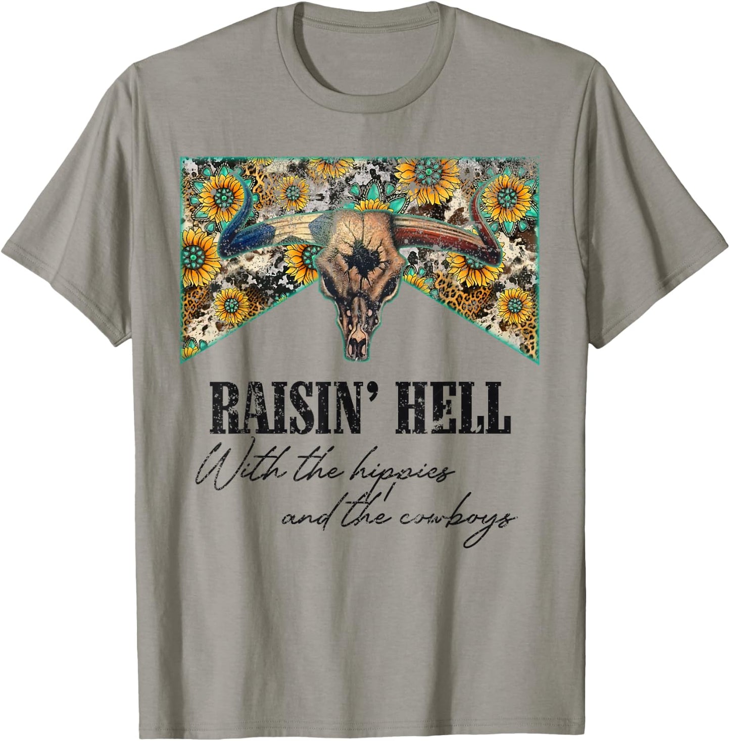 Raising Hell With The Hippies And Cowboys Country Music T-Shirt - T-Shirt | Sand