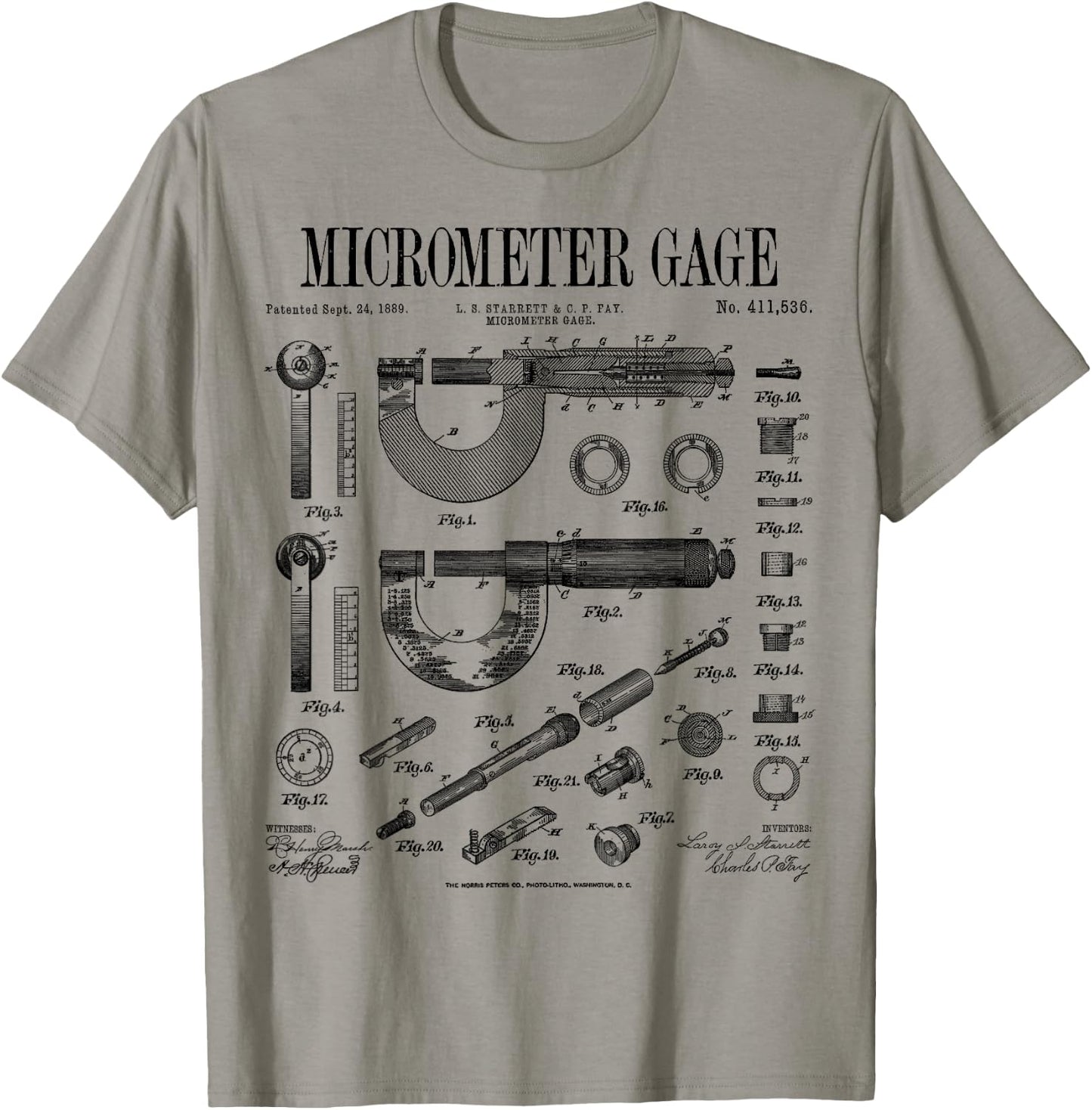 Micrometer Gage Mechanical Engineer Vintage Patent Print T-Shirt - T-Shirt | Sand
