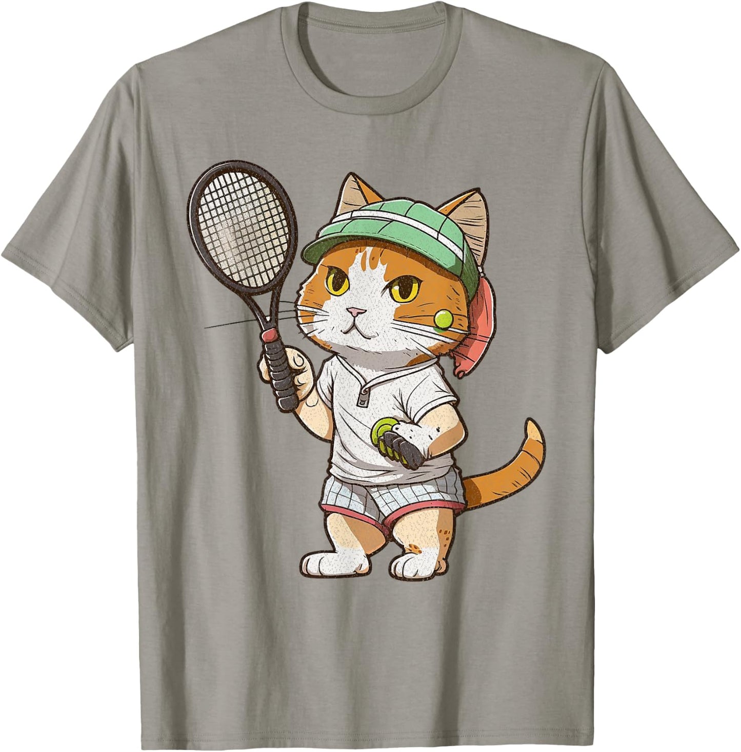 Vintage Cat Playing Tennis, Tennis Racquet, Kitties Lover T-Shirt - T-Shirt | Sand