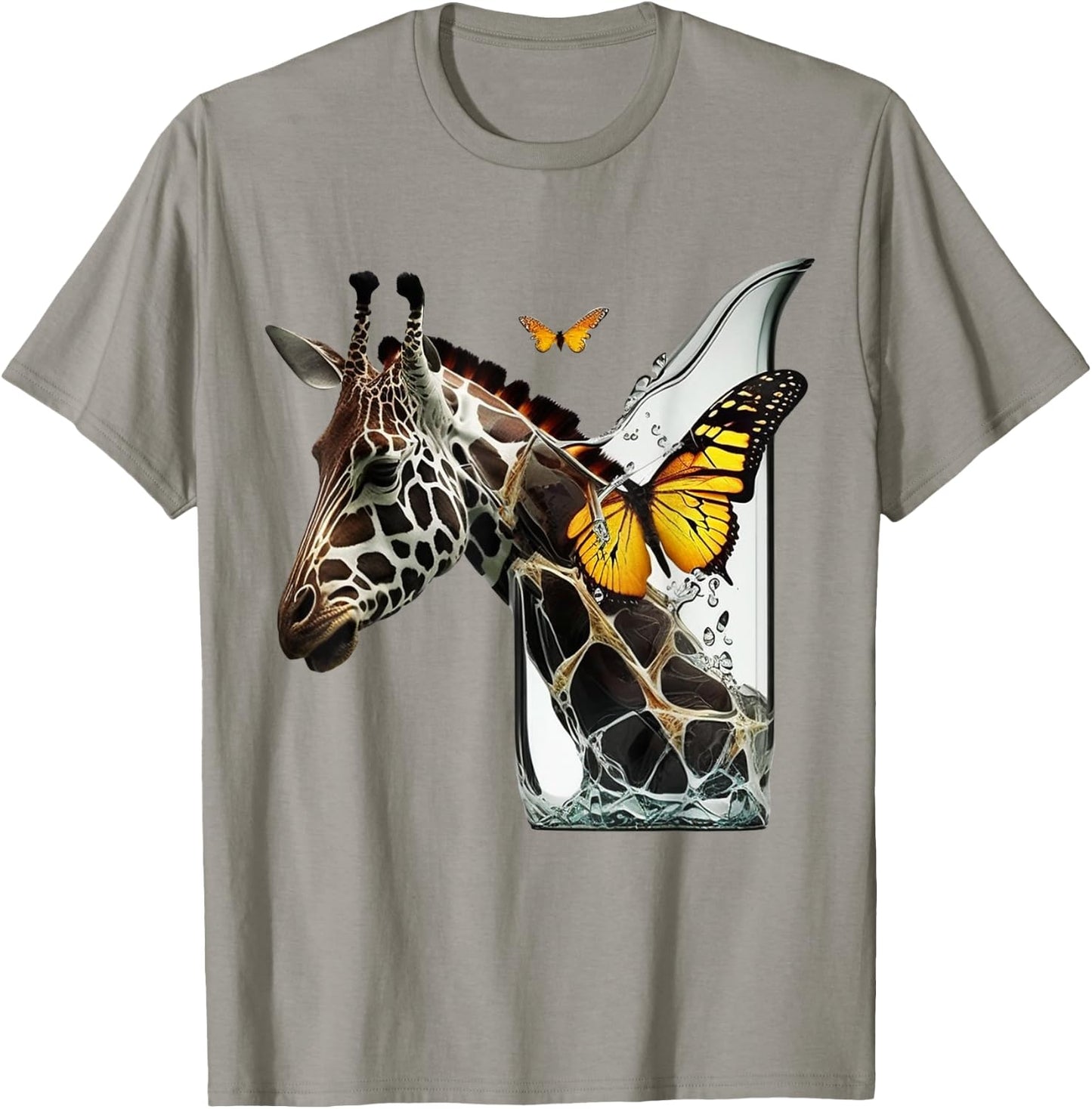 Giraffe Butterfly Art Animal T-Shirt - T-Shirt | Sand