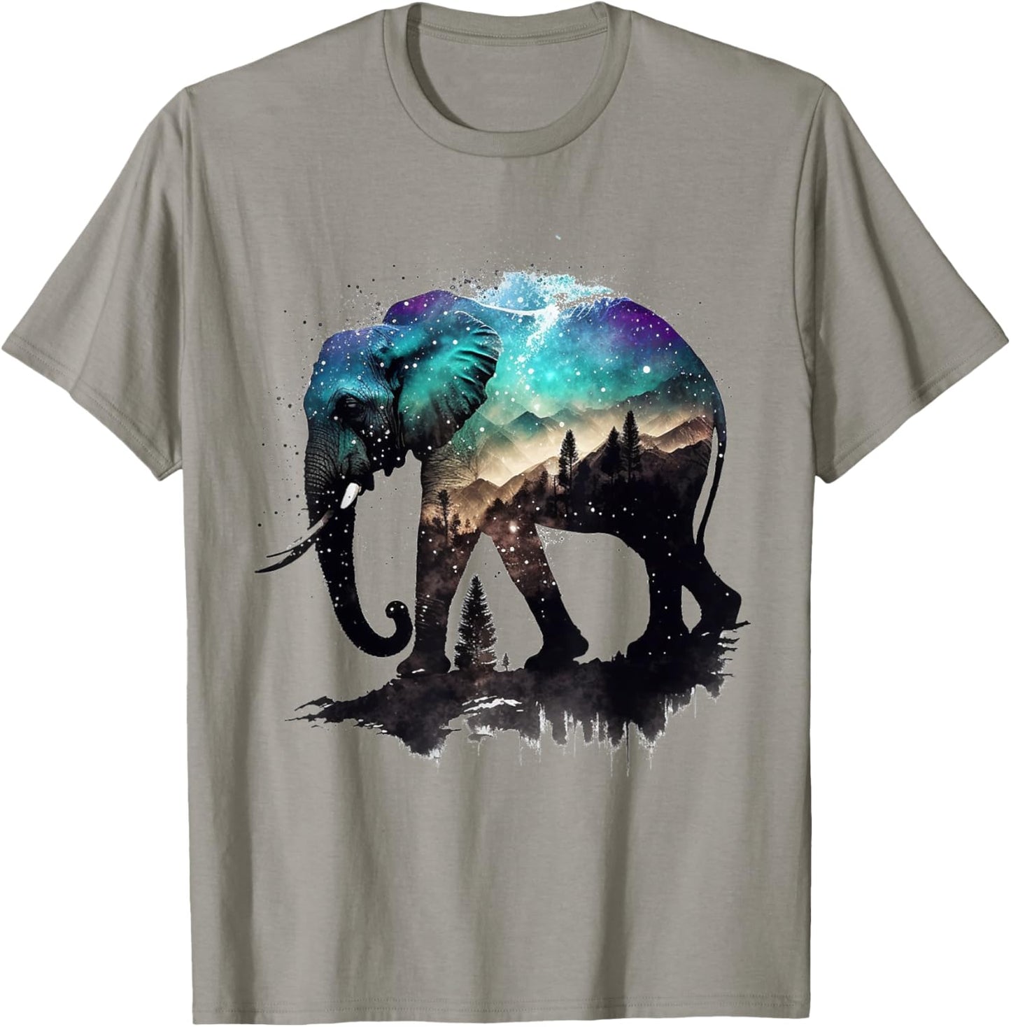 Elephant Art Mountains Astronomy Colourful Animal Elephant T-Shirt - T-Shirt | Sand