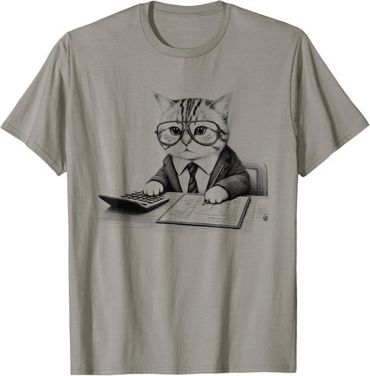 Vintage Retro Accountant Cat Kitten Lover T-Shirt - T-Shirt | Sand