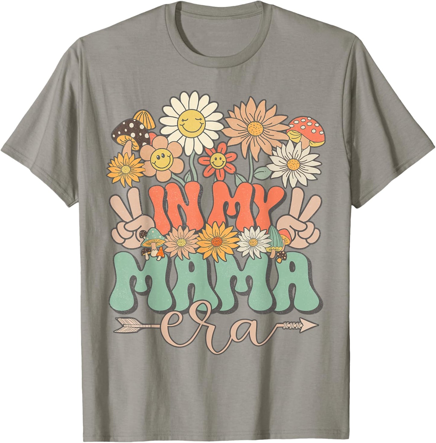 In My Mama Era Floral Hippie Groovy Retro Daisy Mother's Day T-Shirt - T-Shirt | Sand