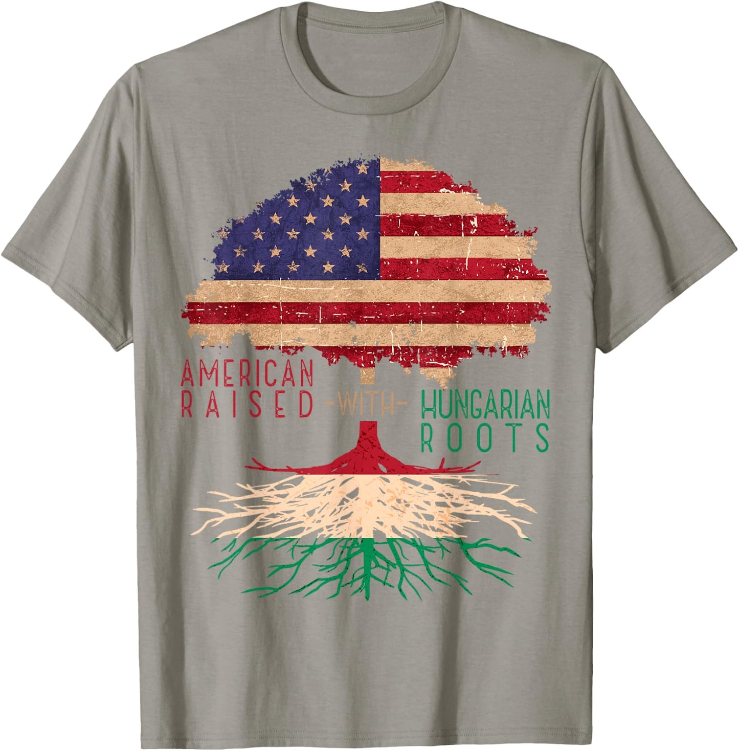 American Raised with Hungarian Roots America Hungary Flag T-Shirt - T-Shirt | Sand