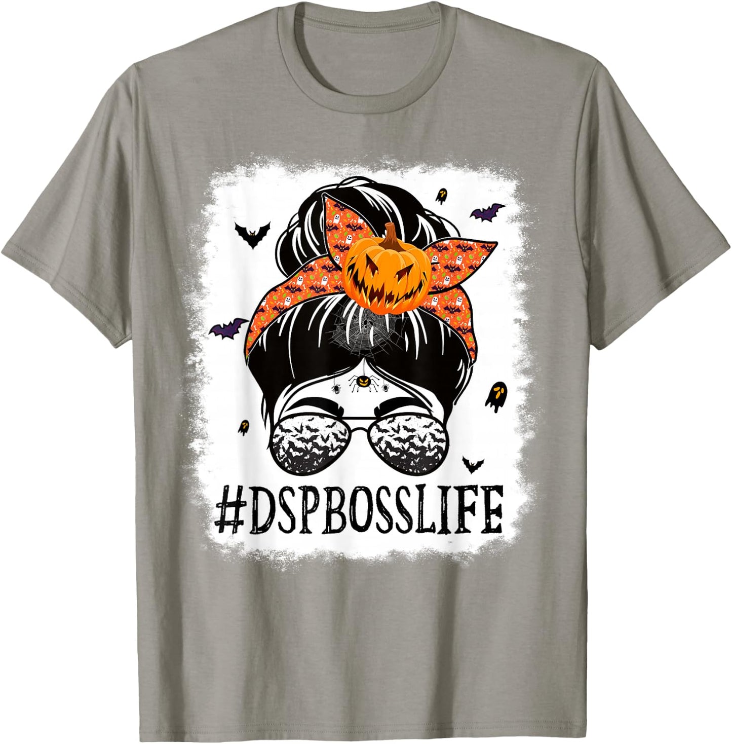 DSP Boss Messy Bun Spooky Pumpkin Orange Halloween Costume T-Shirt - T-Shirt | Sand