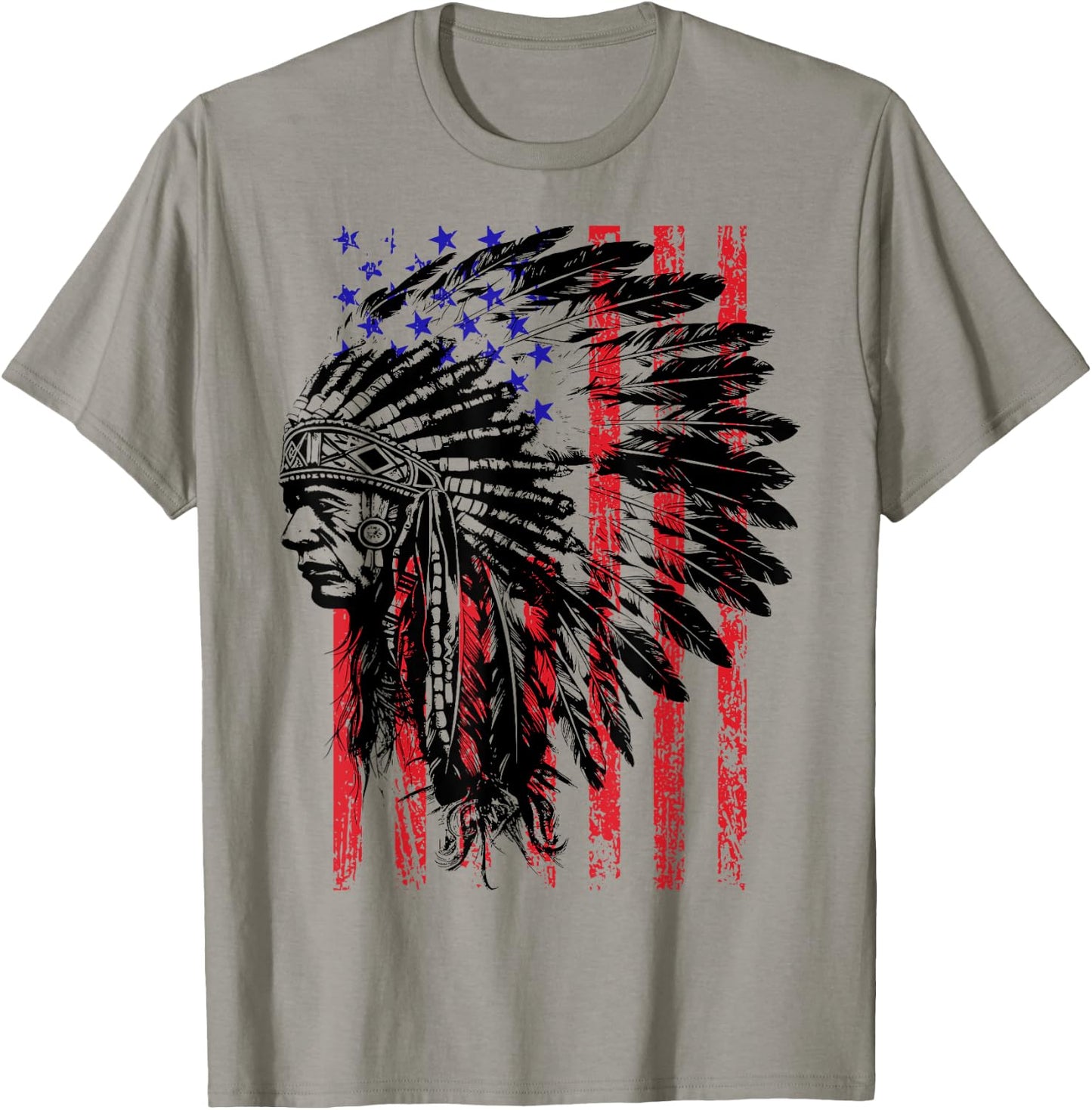 Native American Indian Headdress American Flag 4th of July T-Shirt - T-Shirt | Sand