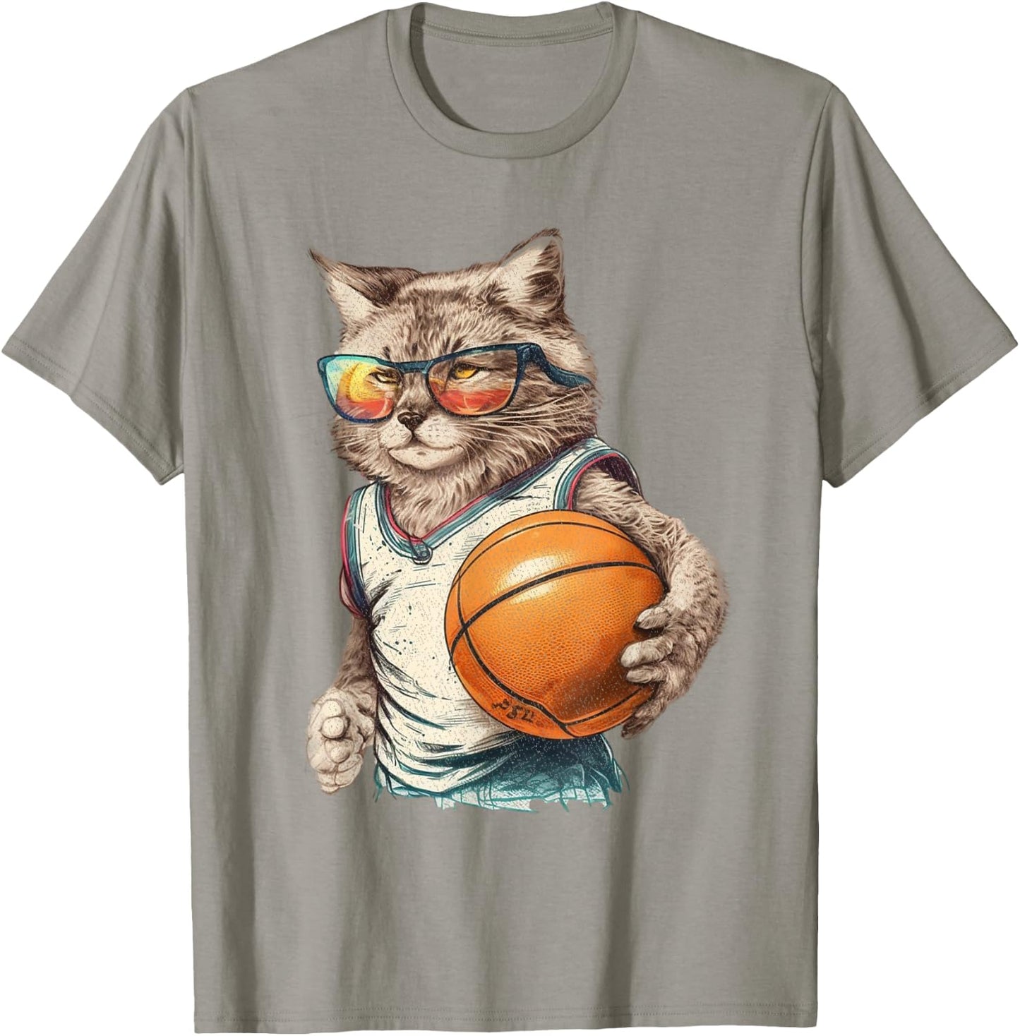 Vintage Retro Cat Playing Basketball, Kitties Pet Lover T-Shirt - T-Shirt | Sand
