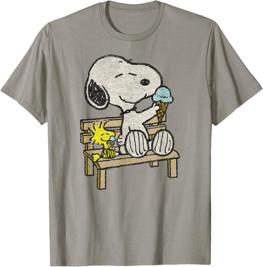 Peanuts - Snoopy Woodstock Bench T-Shirt - T-Shirt | Sand