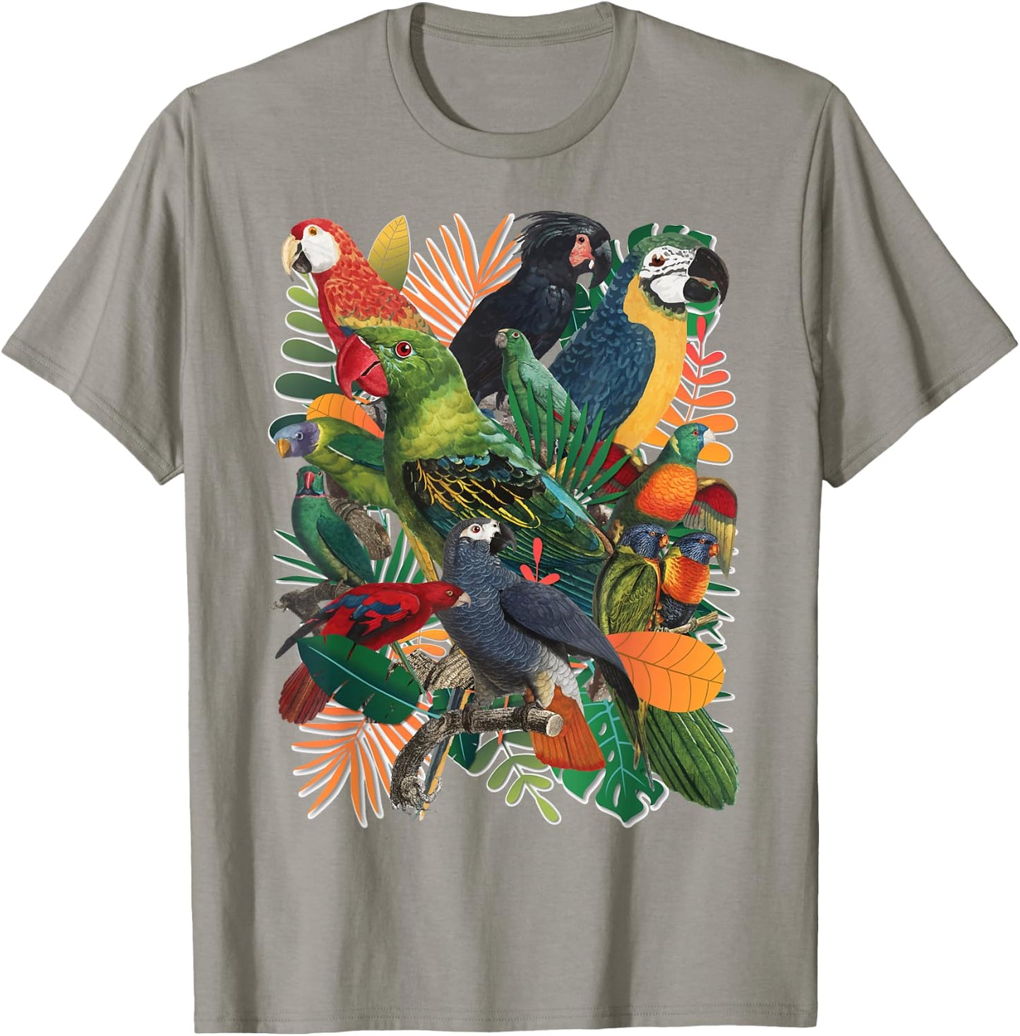 Macaw Parrot Tropical Collage T-Shirt - T-Shirt | Sand