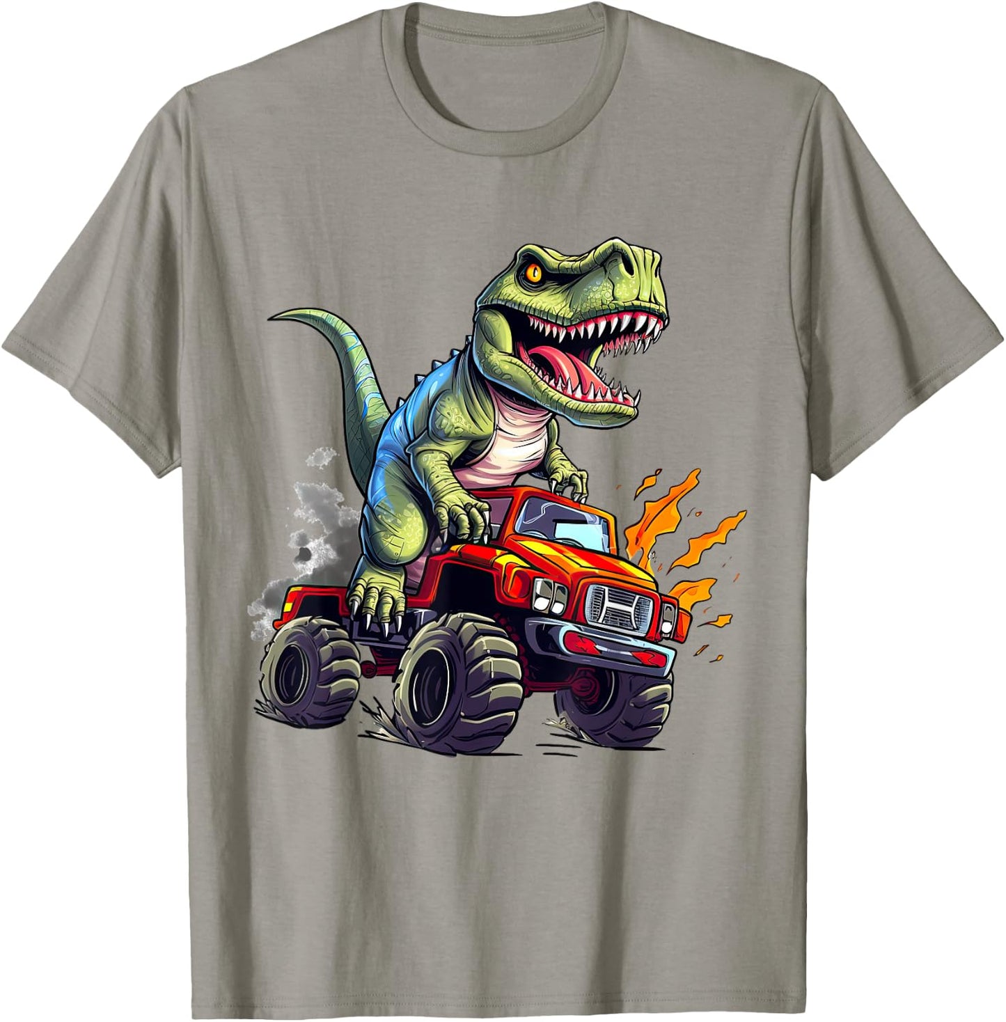 Dinosaur Riding Monster Truck Present For Boys Kids Adult T-Shirt - T-Shirt | Sand