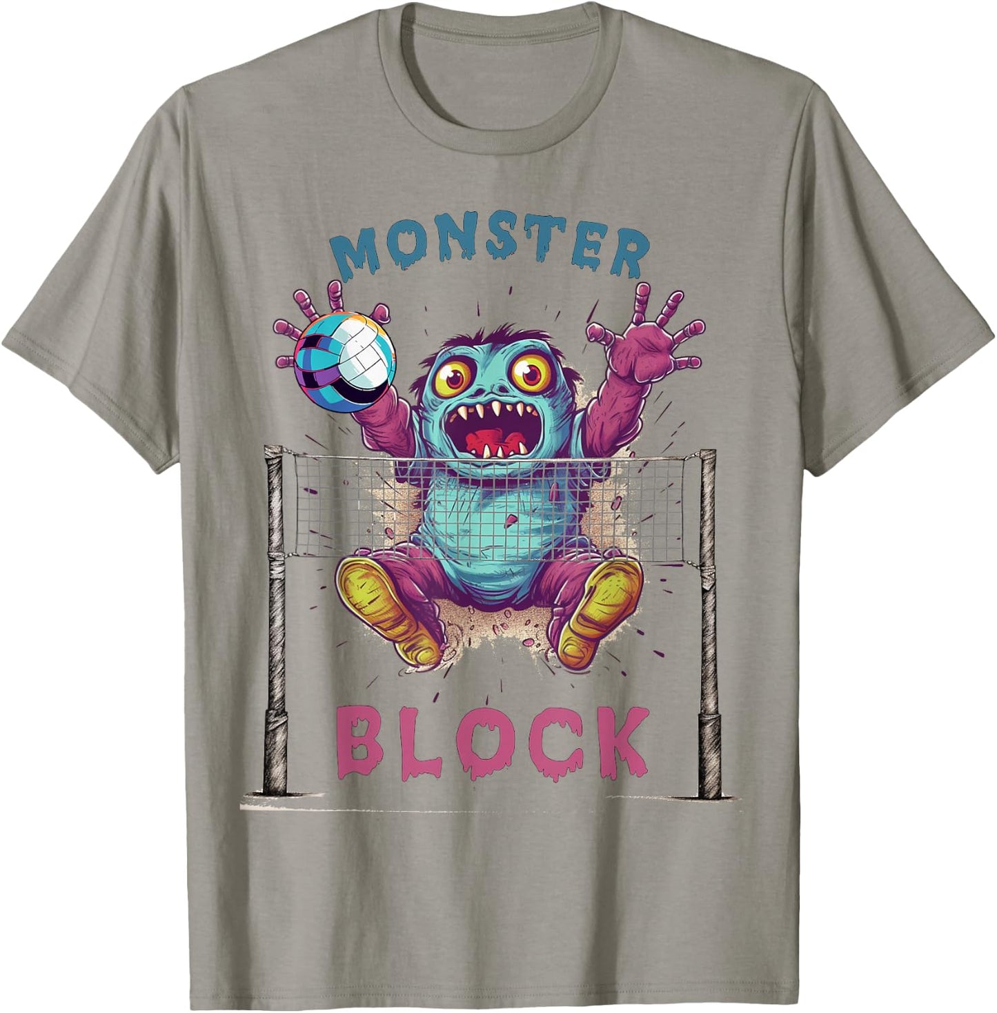 Funny Volleyball Women Monster Player Blocker T-Shirt - T-Shirt | Sand