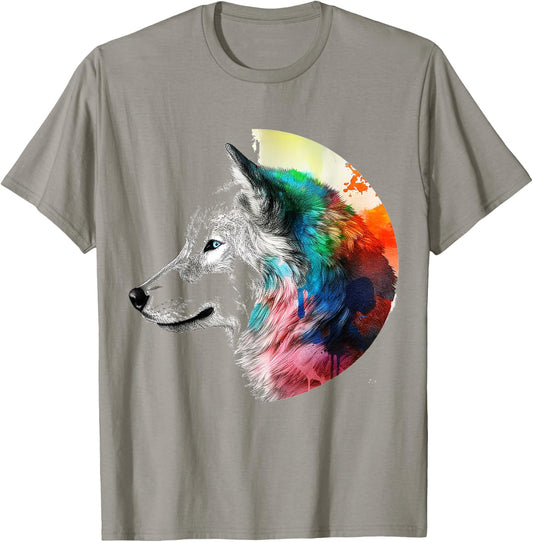 Wolf Colorful Artwork | Animal Motif Wolf T-Shirt - T-Shirt | Sand