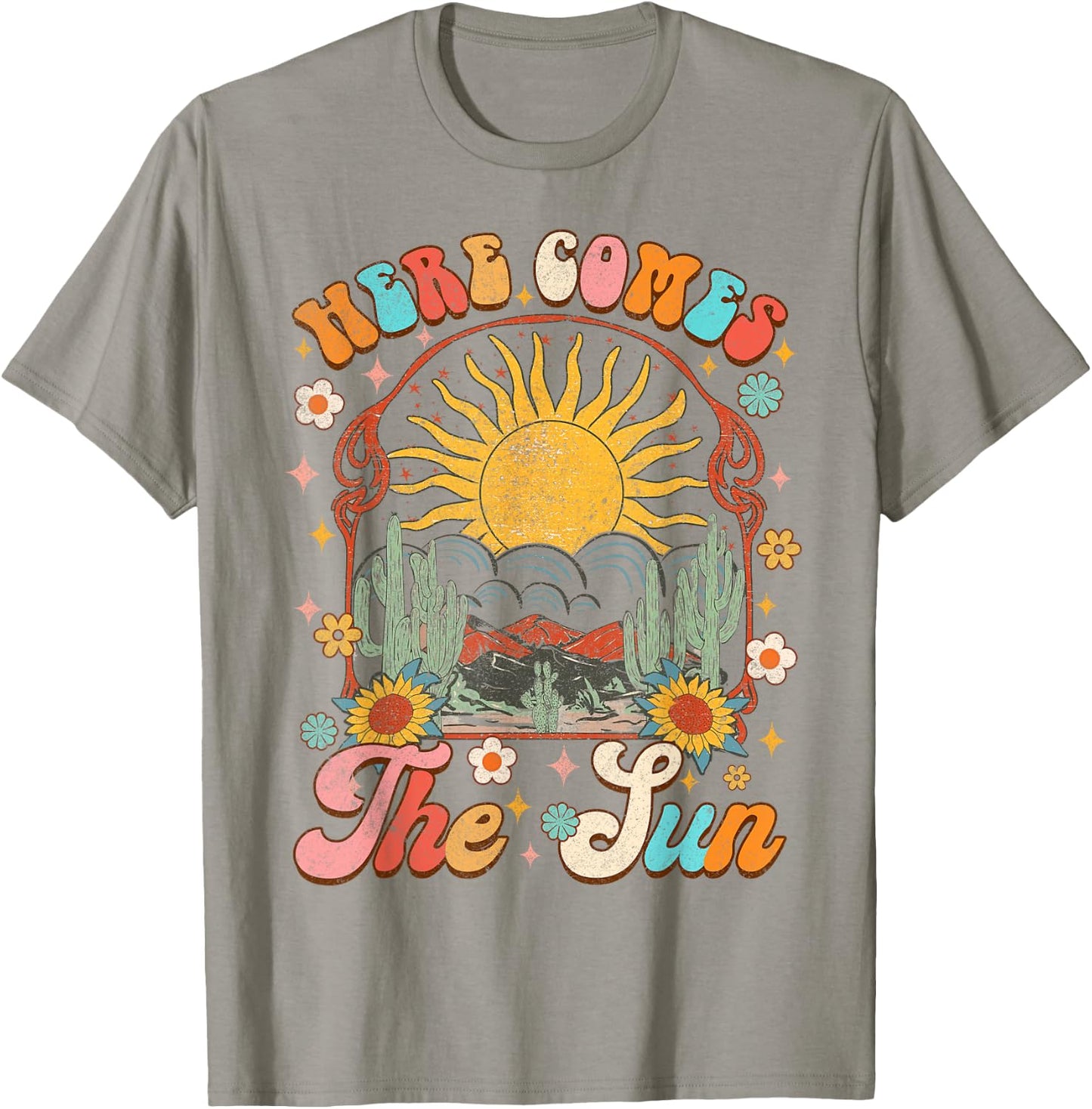 Here Comes The Sun Summer Vibes Summertime Vacation Groovy Women T-Shirt - T-Shirt | Sand
