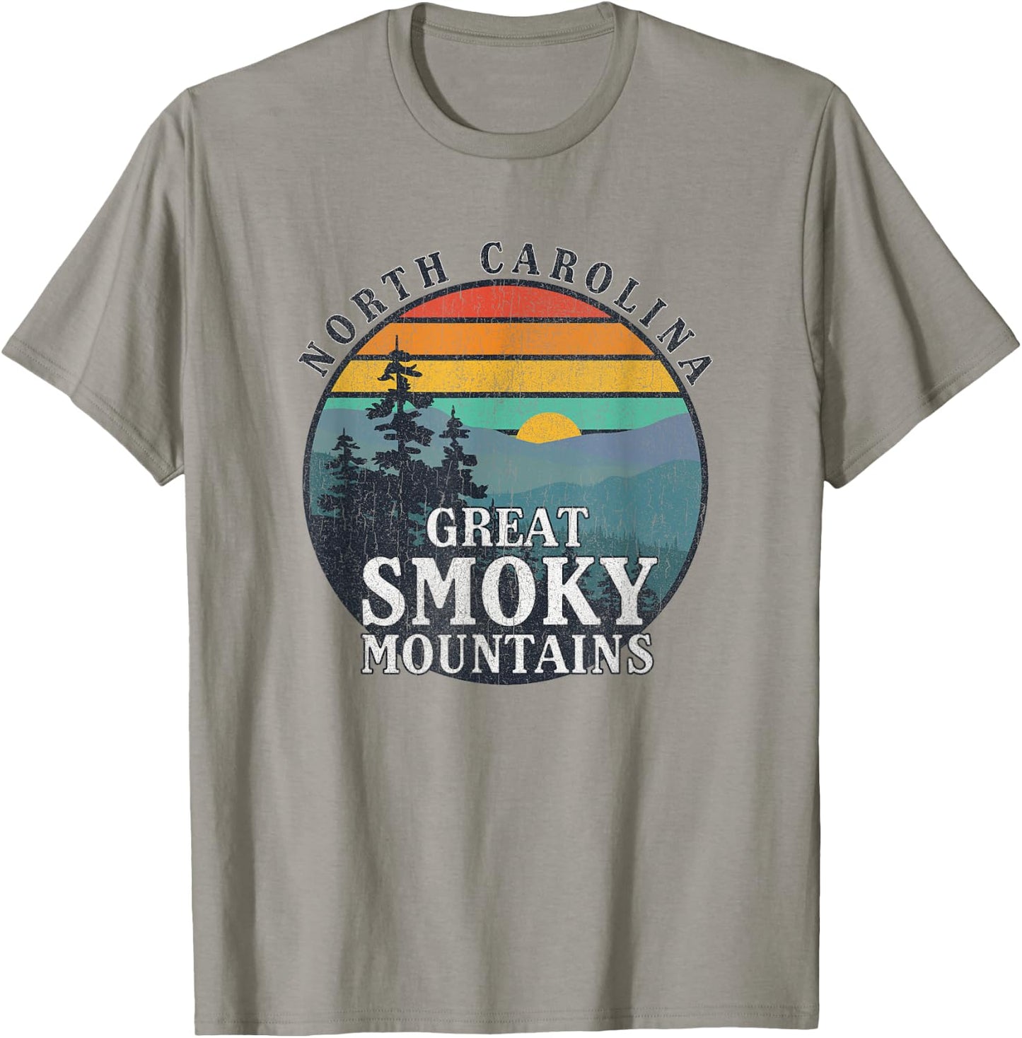 Great Smoky Mountains National Park Retro Sunset T-Shirt - T-Shirt | Sand