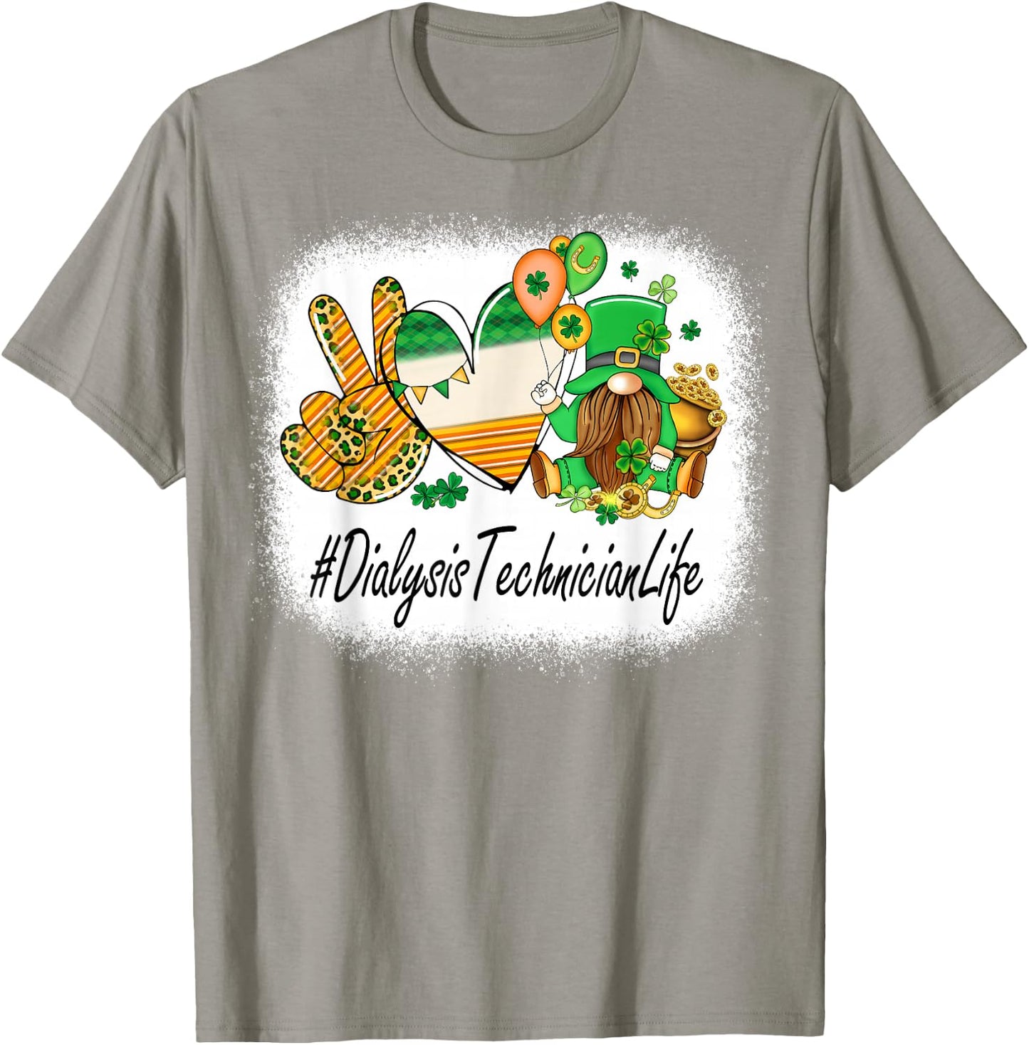 Dialysis Technician Peace Love St Patricks Day Women Gnome T-Shirt - T-Shirt | Sand