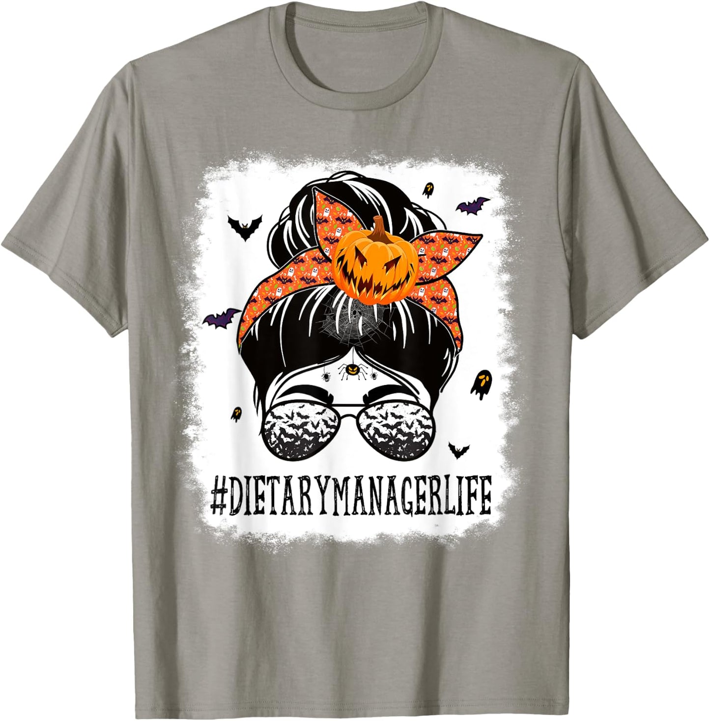 Dietary Manager Messy Bun Spooky Pumpkin Halloween Costume T-Shirt - T-Shirt | Sand